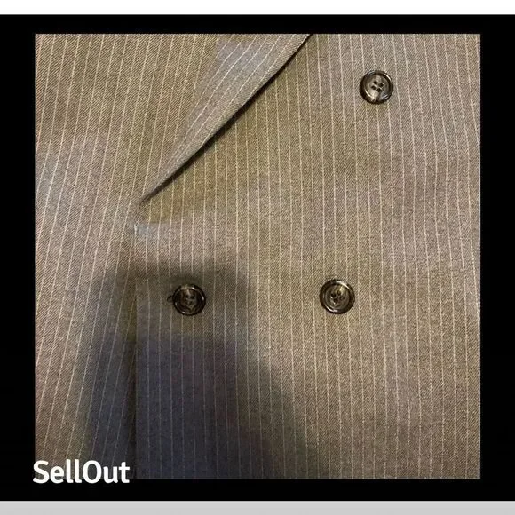 Men's Gray Pinstripe 2 Piece Suit Size 46 Classic Fit Formal Double Breasted